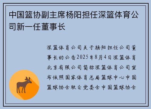 中国篮协副主席杨阳担任深篮体育公司新一任董事长